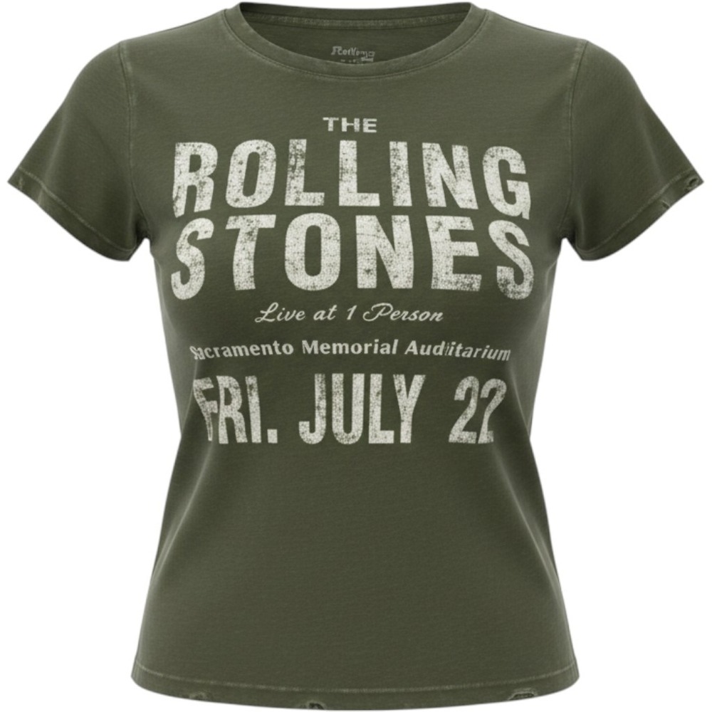 People of Leisure Rolling Stones Graphic Crop Tee Olive Green Organic Cotton L